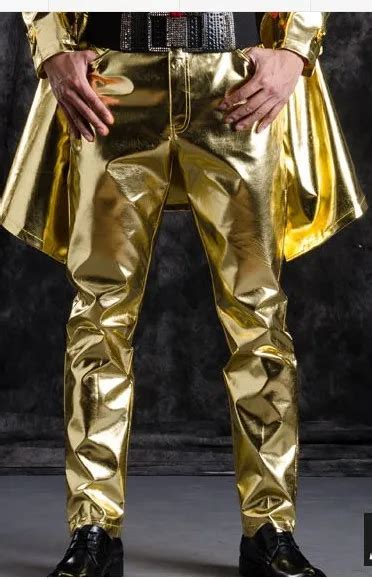 men's gold leather pants